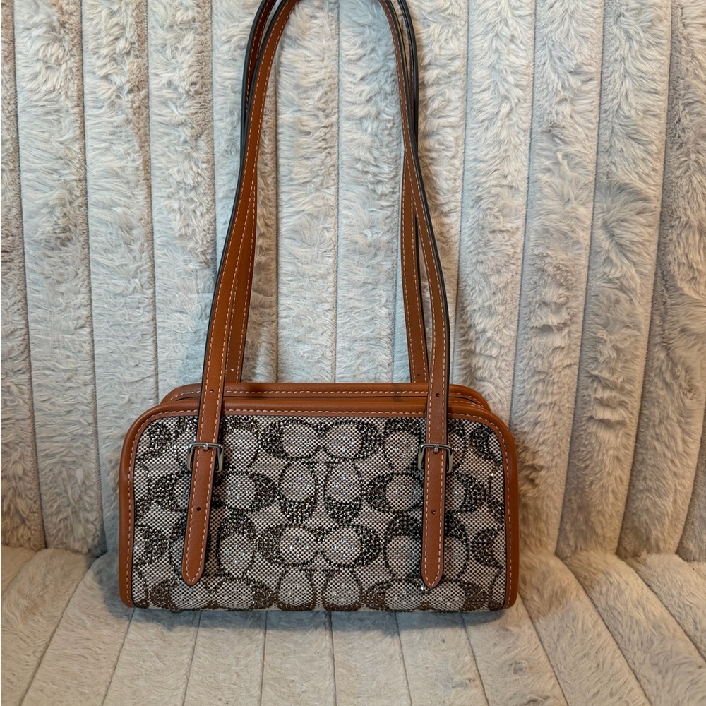 Coach Signature Crystal Jacquard Swing Satchel Bag 20